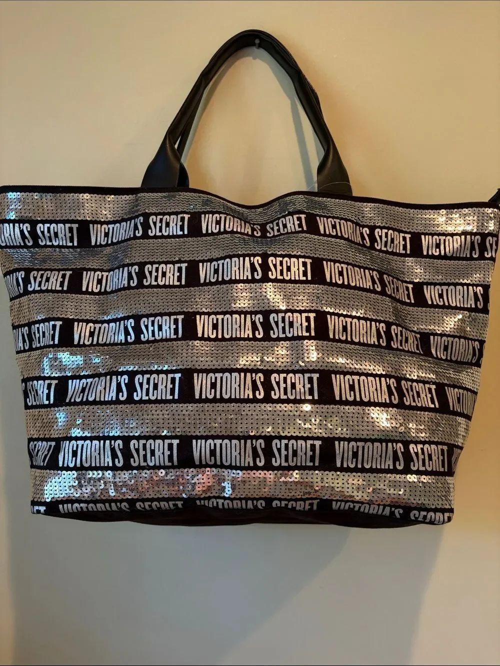 Victoria's Secret Black and Silver Sequin Logo Tote - Picture 2 of 4